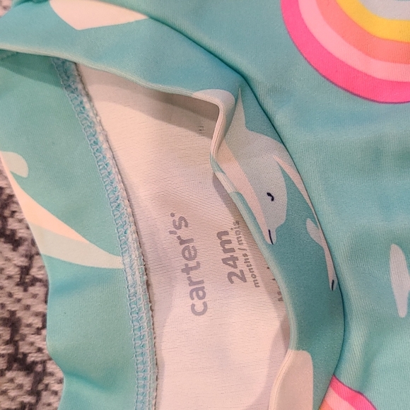Swimsuit Teal and Bright Rainbows and Dolphin Size 18-24M - Picture 3 of 6